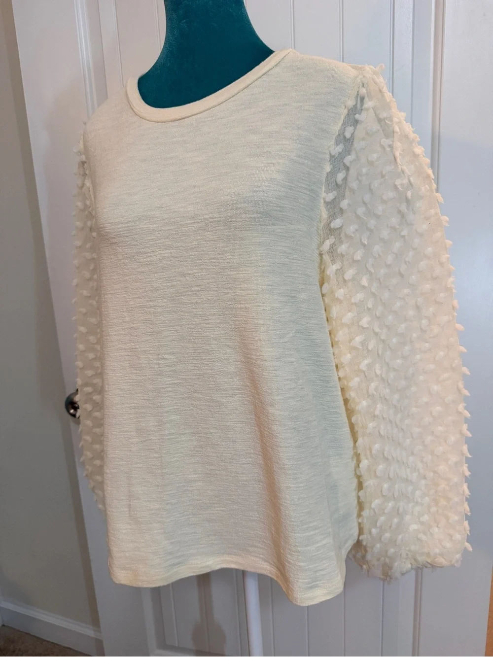 Anthropologie Maeve Cream Swiss Dot Puff Sleeve Blouse Sz Large